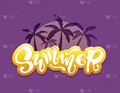 夏日聚会的振动-手绘涂鸦字母标签艺术与棕榈树