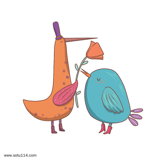 两只可爱小鸟手绘卡通图片png免抠元素卡...