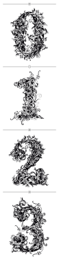 BRUSHWOOD国外花纹风格手绘黑白阿拉伯数字字体设计欣赏-平面设计 - DOOOOR.com #采集大赛#