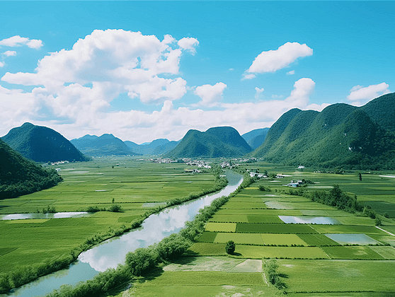 绿水青山高视角山风景自然风景自然风光稻田...