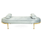 Jonathan Adler Charade Capsule Daybed : Power Player.An intriguingly sculptural brass base fitted with our signature sphere and cone legs cradles a lozenge-shaped seat upholstered in Bergamo Azure velvet. Weighted bolsters ensure you can recline without r