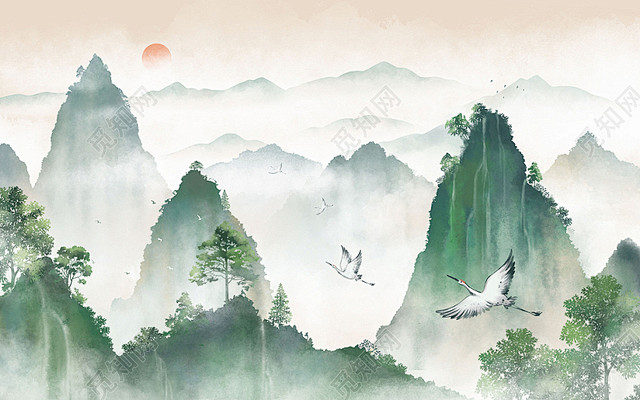 古风山水插画手绘国风风景背景写意山水画仙...