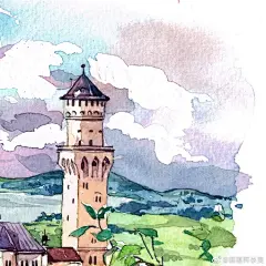 #灵感的诞生# 钟情于欧洲的各种古堡，去或没去过的都找来#水彩手绘# 一下下李旻插画超话 @微博美学 @微博插画 ​​​​