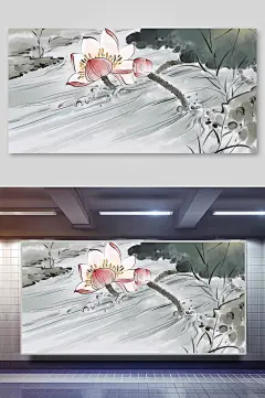 新中式中国风荷花插画