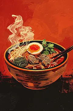 AI数字艺术国潮米粉面条美食插画-众图网