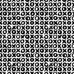 矢量无缝模式与手绘的圆环和交叉。瓷砖X O墨刷纹理。