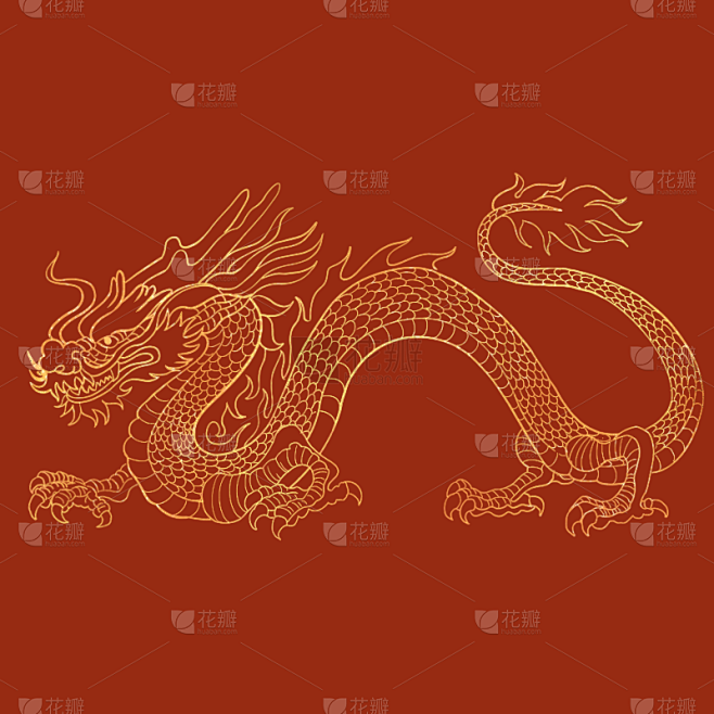 春节新年龙年新春过年除夕金色线条中国风龙...