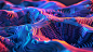 HD desktop wallpaper featuring abstract neon topography with dynamic blue and red waves.