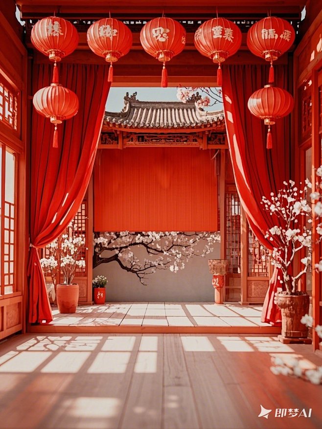 远景,远景拍摄, 春节气氛, 喜庆, 红...