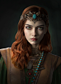 General 1920x2640 Qi Sheng Luo CGI women redhead tiaras fantasy art looking at viewer leather simple background portrait vertical