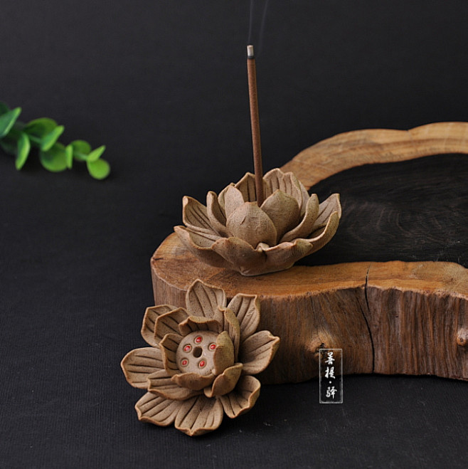 纯手工捏制棕色小莲花点香器香插香座便携香道用品古朴耐看淘宝网