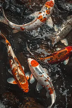 争食虫饵的池塘里锦鲤摄影图片