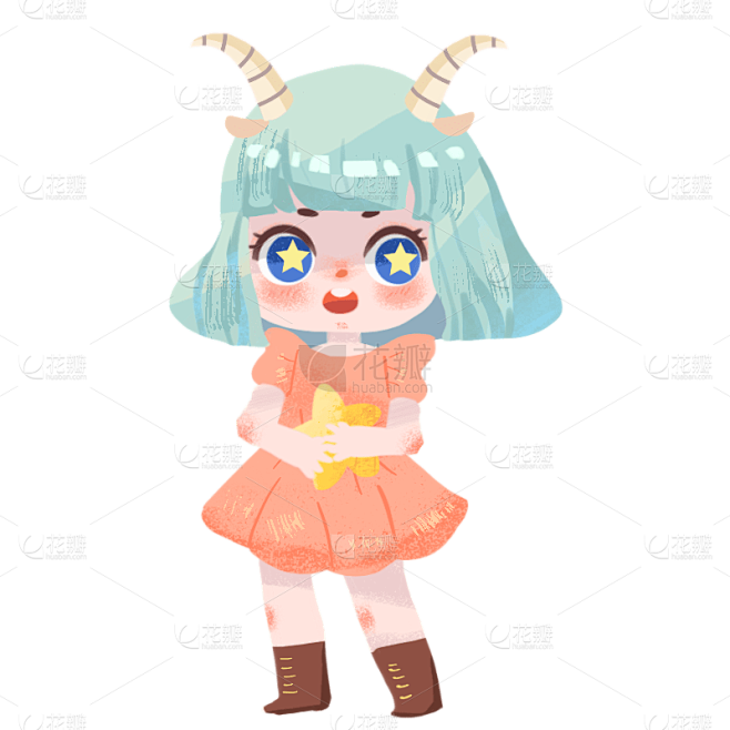 手绘-卡通十二星座少女贴纸-摩羯座