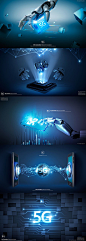 【源文件下载】 海报 5G 科技 光影 未来 机器人 机器手 人工智能 手机 芯片 地球