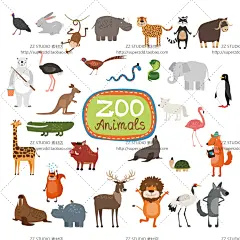 卡通可爱手绘农场森林动物猪羊鸡鸭兔狗牛背景插画设计矢量图素材-淘宝网