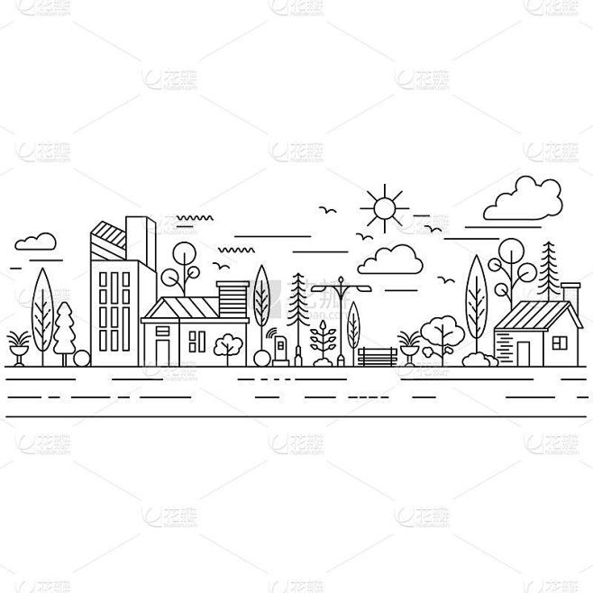 城市建筑线条艺术矢量插图模板