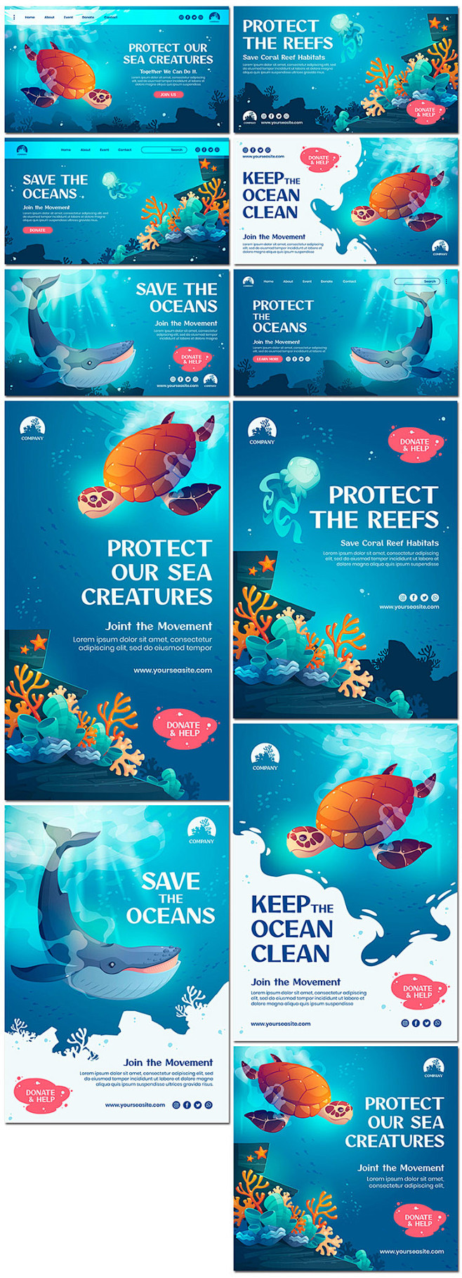 海洋生物大海底世界珊瑚保护海洋生物插图画...