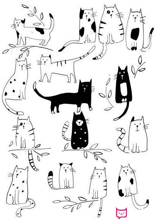 可爱的猫咪形态简笔画，卡通简笔画