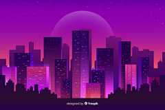八月wwv采集到赛博朋克风格矢量城市地平线夜景插画