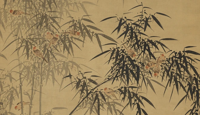 中国风国画古代名人名画诸升戴有合作竹雀图抽局部-花瓣网