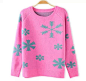 2014春装新款女韩版甜美雪花图案拼色玫粉色加厚圆领套头毛衣-淘宝网