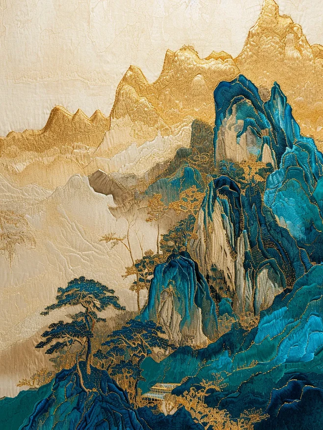 鎏金山水画海报-花瓣网
