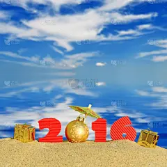 沙子,球体,海滩,2016,新年前夕,贺卡,新的,贝壳,符号