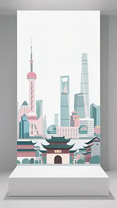 展台，场景，电商背景，矢量图，插画，上海地标，竖屏，zxs (5)