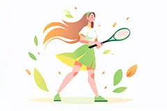 平面插画女孩球拍运动春天色彩