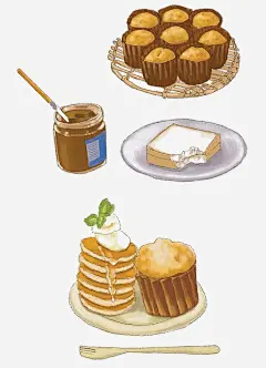 手绘甜点新图网 https://ixintu.com 纸杯蛋糕 美食 吐司 插画 卡通 手绘 烘焙 甜点