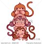 Three wise monkeys. Symbol of 2016 - a monkey. Vector Cartoon character on a white background.