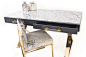 Lucite and Brass Desk with Marble top | Modshop : Marble top DeskThe Cape Town Desk compliments the marriage of lucite and brass with a dark grey finished desk and marble top. The desk has two push tap drawers, accented with