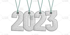 2023年刻字-现实缝合毡3d插图-隔离在白色背景与剪切路径