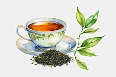温馨手绘清新齿颊留香茶叶图片插画
