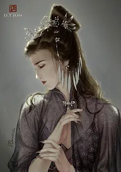 手绘古风黑衣女子
画师：dtjun