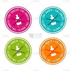 一套无过敏原徽章。不含酒精。矢量手绘符号。可用于包装设计。