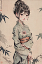 水墨画风古风女生插画图片