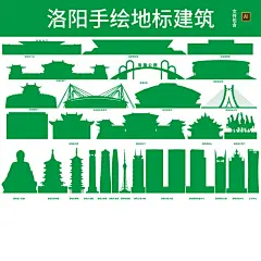 河南洛阳地标建筑剪影城市天际线矢量手绘线稿插画ai设计素材