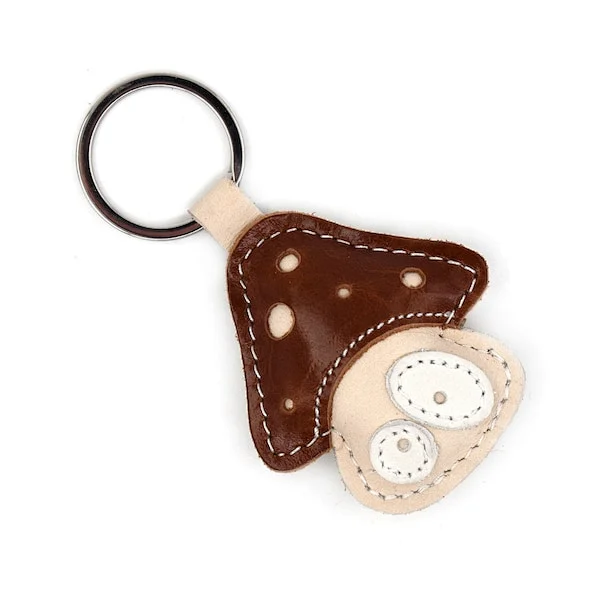 Mushroom Keychain Handmade Of Full Grain Brown Beige Leather But It Can ...