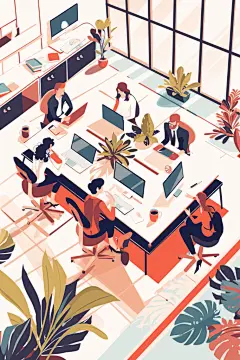 扁平风商务办公手绘作品