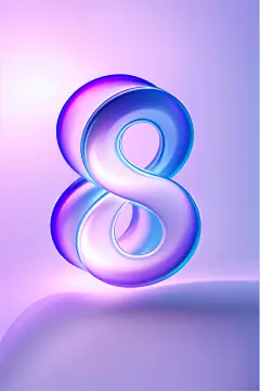 3D半透明粉蓝紫色玻璃立体数字8元素