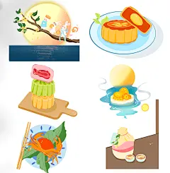 扁平风中秋物品原创插画元素