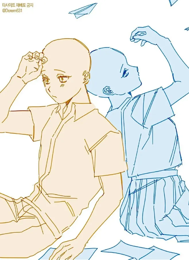 双人人模#参考#绘画#情侣 #双人#模板#cp#教程 版权归作者所有，侵删-花瓣网