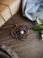 Wire wrapped copper pendant - Boho style jewelry - Gift for women : Big statement necklace with freshwater pearl. It has a form of trillion. Many curls and beads circling around the center of the pendant. Its like the Universe. To make this pendant I used