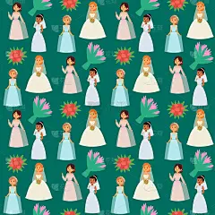 婚礼新娘人物矢量插图庆祝婚礼时尚女人卡通女孩白色仪式结婚礼服无缝模式背景