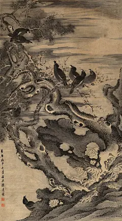 陈遵陈遵 陈遵 万历戊申（1608年）作 松梅八哥 立轴陈遵艺术作品大全()书法绘画作品字帖画谱欣赏三典轩书画网|在