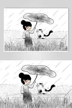 黑白高端大气创意简约节气素材插画