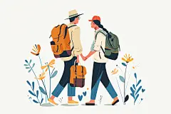 扁平风旅游手绘山野插画