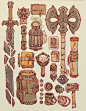 The cursed knight's inventory of mementos and a shattered symbol of authority.