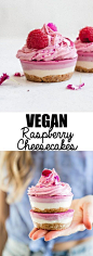 These raw vegan raspberry cheesecakes are a healthy no-bake dessert that is gluten-free, refined sugar-free and easy to make!